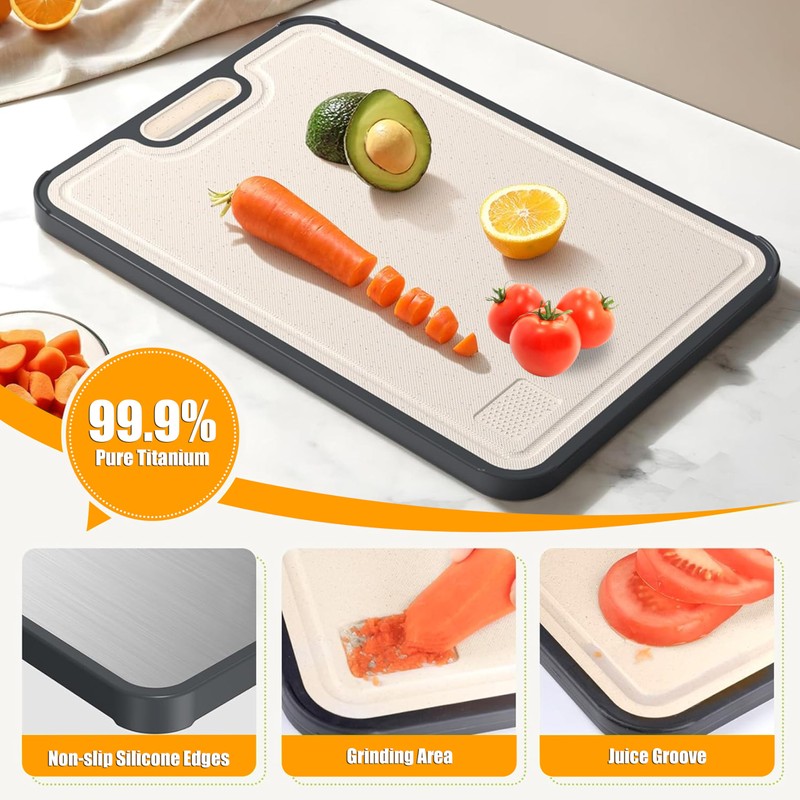 QUENTRO Titanium Cutting Board – Double Sided Chopping Board –
