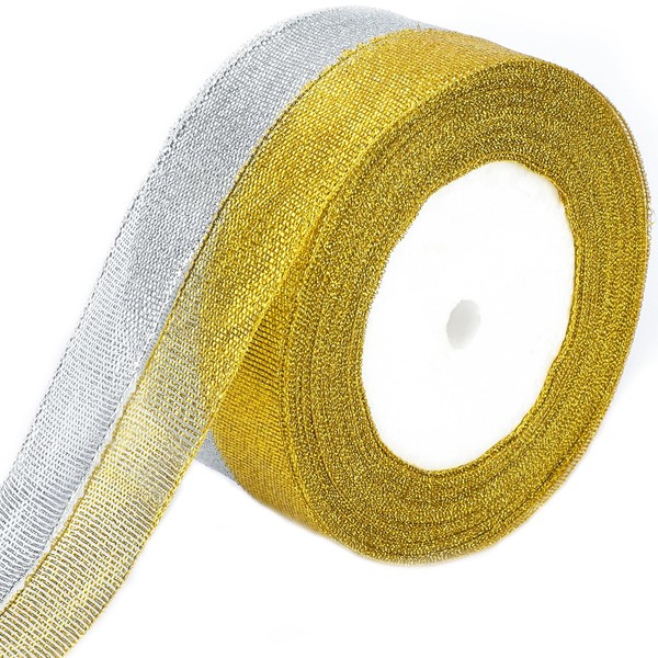 G2PLUS Gold and Silver Organza Gift Wrap Ribbon, 20mm Sparkly