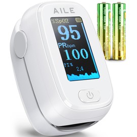 AILE Pulse Oximeter with Fingertip Oxygen Meter, Compact Fingertip Pulse Oximeter - Blood Oxygen/Heart Rate Monitor - 4 Color Screen Display - Including 2AAA Batteries for Athletic & Home