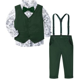 mintgreen Baby Boy Clothing 3 Pieces Boy Wedding Suit Shirt + Braces + Vest + Bow Tie, Black green