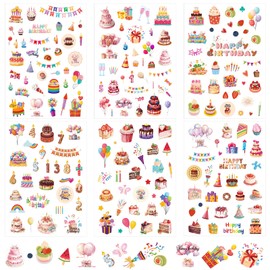 18 Sheets Happy Birthday Decal Stickers, 6 Styles Colorful Cute Smooth Happy Birthday Stickers for Birthday Party Gifts Cards Envelope Party Favors Supplies Decorations for Kids Adults