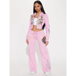 2 Piece Sets Womens Clothing  Letter Print Sweatsuit Hoodie Zipper Hoodie and Sweat Pants Suits Tracksuit Set Womenswear Comfort:_pink_M