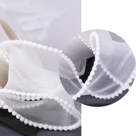 5 Yards*4CM White Sheer Organza Fabric Ribbon with Pearl Edge Iridescent Organza Chiffon Ribbon for Bouquet/Gift Wrapping