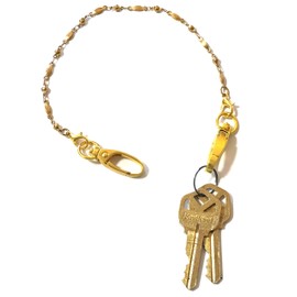 Hidden Hollow Beads Key Keeper 12" Women's Stainless Steel Hand Strap Chain Finder Organizer Wallet Purse Lanyard Holder Ring (Gold Swivel Hook)