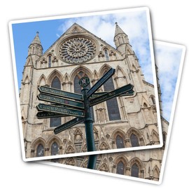 Vinyl Square Stickers (Set of 2) 10cm - York Minster Sign Post England for Laptops, Tablets, Luggage, Scrap Booking, Fridges #52556