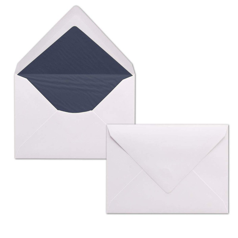 100 DIN C6 envelopes - white lined with dark blue