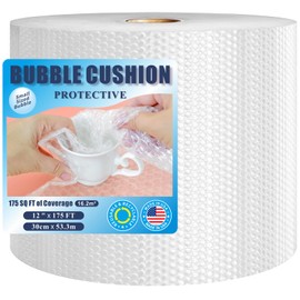 ROUND RICH 12 Inch x 175 Feet Bubble Roll Made in USA - Bubble Packing Wrap for Suitable for Moving and Shipping of Various Fragile Products with 3/16'' Cushioning and Supplies Perforated Every 12''