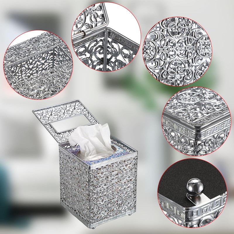 Sumnacon Tissue Box Cover Square Tissue Box with Lid, Metal