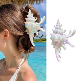 5.12'' Mermaid Aura Conch Shell Claw Clip - Strong Hold Beach Hair Clip for Women Girls Cute Ocean Themed Fancy Accessory for Thin Thick Long Curly Hair