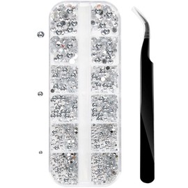 Nail Gems, Flat Back Crystal Rhinestones with Pick Up Tweezer for Nail and Face Art, Craft Decoration, 1500Pcs, 3 Sizes