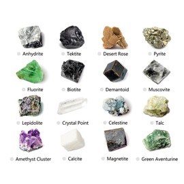 EDUMAN 4Pcs Minerals & Fossil Dig Kit – Kids Rocks Geology Excavation Set | Includes Anhydrite, Fluorite, Amethyst & Pyrite (4 of 16 Possible) with Chisel, Brush & Guide | STEM Learning Gift