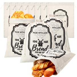 Vesici 8 Pcs Large Linen Bread Bag for Homemade Bread Reusable Bread Container and Saver Drawstring Bread Storage Bags Unbleached Bread Storage Container Keeper for Bakery 12" x 15" (Stylish Style)