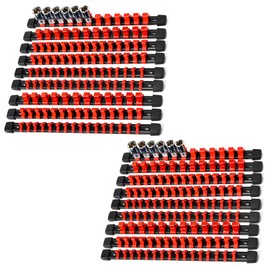 Reniteco Socket Organizer Drive ABS Tools - Red Socket Holder, Premium Quality 18 Pieces Socket Holders Kit 1/4-Inch x 96 Clips, 3/8-Inch x 90 Clips, 1/2-Inch x 72 Clips（18PC,Red)