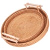 2PCS Hand Woven Rattan Tray Round Serving Tray Tea Fruit