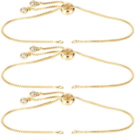 Joez Wonderful 3pcs Adjustable Slider Bracelet for Jewelry Making, 18K Gold Plated Charm Bracelet Extender Chains with Rhinestones Ends for Women DIY Bracelet Jewelry Craft Supplies