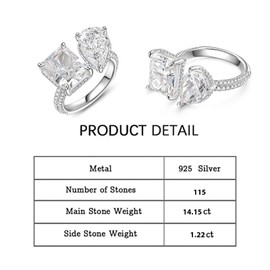 Jeulia Two Stone Open Rings for Women Sterling Silver Pear Cut Birthstone White Diamond Ring Band Hypoallergenic Dainty Engagement Wedding Jewelry Bridal Set with Gift Box (Diamond White, 7)