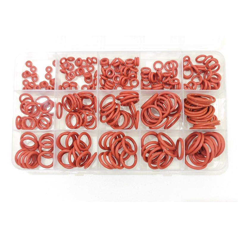 225 PCS Red Metric Silicone O Ring Assortment Rubber Silicone
