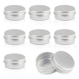 Pack of 8 aluminium empty containers, 15 ml small aluminium cans, portable small tin container with lid, for ointments, cosmetics, beard balm, candles (silver)
