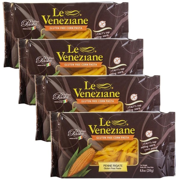 Le Veneziane - Italian Penne Rigate Pasta [Gluten-Free], (4)- 8.8 oz. Pkgs