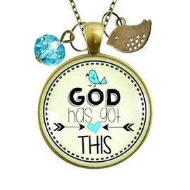 God Has Got This Necklace Christian Faith Bronze Pendant Jewelry Bird Blue Custom Chain