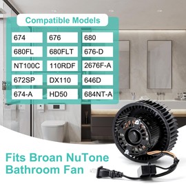 Hipoilk S97015157 Bathroom Exhaust Fan Motor for Broan NuTone 676-D/2676F-A 680 680FL 674 HD50 674-A 684NT-A 680FLT NT100C 110RDF 672SP 646D DX110 Ventilation Fan Motor for Broan Replacement Parts