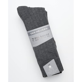 Van Heusen Men's Dress Socks - 7 Pack Premium Stretch Moisture Wicking Crew Socks with Reinforced Heel and Toe (Size: 6-12.5), Size 6-12.5, Grey/Black Solid