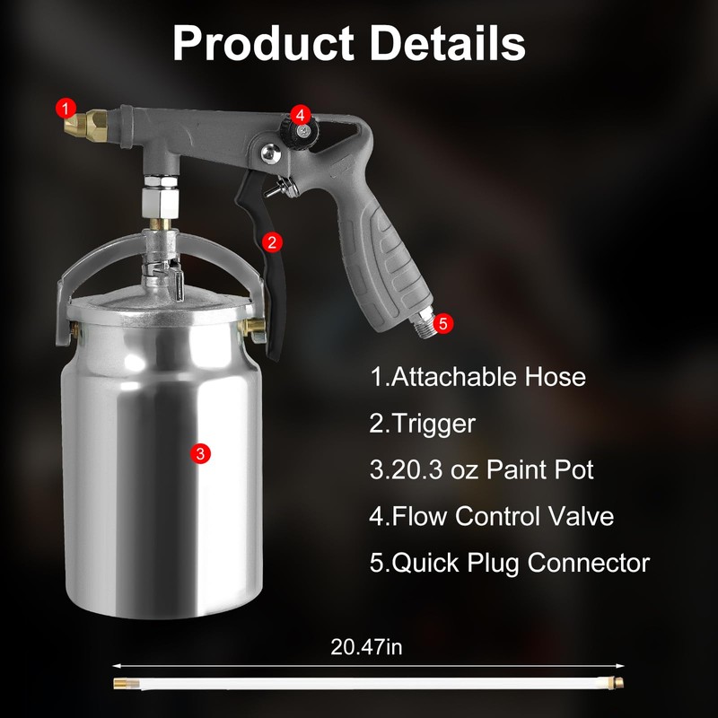 Undercoating Spray Gun with 1000ml Suction Feed Cup,Straight & 360°