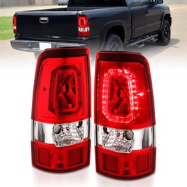 AmeriLite for 1999-2002 Chevy Silverado 99-06 GMC Sierra Pickup Truck Clear Red LED Replacement Taillights Brake Lamp Set - Passenger and Driver Side