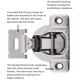 Hickory Hardware P5120-14-5B Euro Cabinet Concealed Hinge - Full Overlay Frameless Design with 165° Opening - Self Closing Feature - Easy Installation Hinge - Polished Nickel Finish 5 Sets of Pairs
