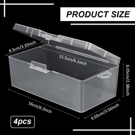 BENECREAT 4Pcs Rectangle Plastic Container Box, 6.3x3.5x2.4Inch Small Clear Storage Organizer with Lids for Beads, Jewelry, Small Craft Accessories Office Supplies