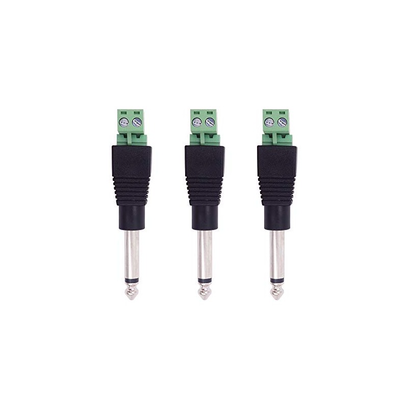 3-Pack 6.35mm 1/4" Mono Plug TS 6.35mm Male Solderless Terminal