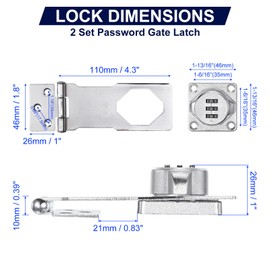 PATIKIL Household Cabinet Password Lock Hasp Locks Combination Latch with 3 Digit Password Security Latch Lock Anti-Theft Keyless Latch Lock for Drawer and Cabinet (Silver, 2 Pack)
