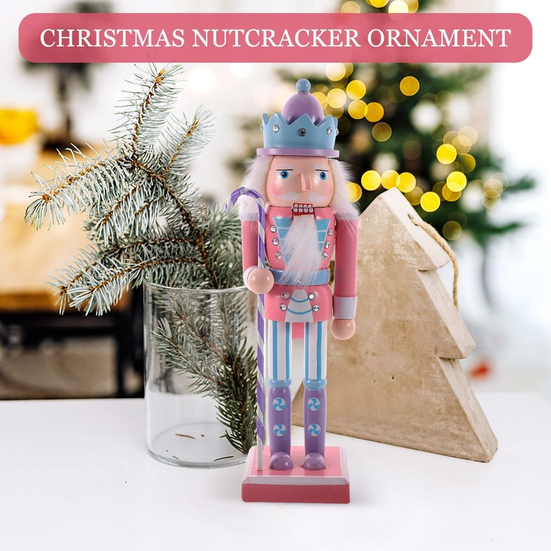 COHEALI Pink Christmas Nutcracker,Christmas Nutcracker Figure,Traditional Wooden Nutcracker Soldier,Nutcracker Wood