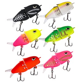 6pcs Slow Sinking Fishing Lures Multi Jointed Top Water Fishing Hard Bait Soft Tails & 3D Realistic Eyes Glide Bait for Bass Fish Tackle Best Lure Gear for Angler