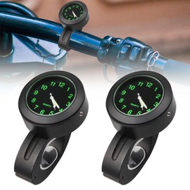 Tulov Motorcycle Watch, Black, Diameter 22-25 mm, Waterproof, Luminous Motorcycle Watches for Handlebars, Motorcycle Clock for Mounting on Motorcycle Handlebars, Pack of 2
