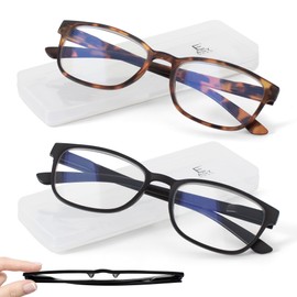 EASY READ 2 Pack Ultra Slim Reading Glasses for Women Men,Rectangular Blue Light Blocking Readers with Spring Hinges(Magnification 2.50, Black/Tortoise)