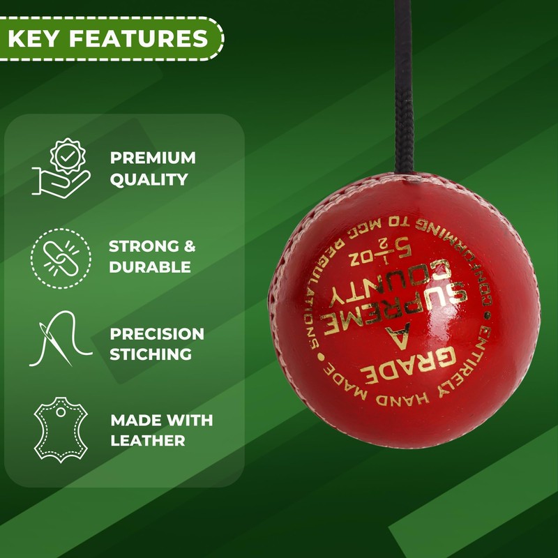 ZIPPER UK String Cricket Ball for Solo Batting Practice, Leather