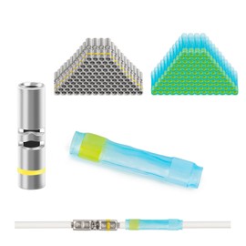 JRready 100Set M81824/1 Series IP68 Waterproof Butt Splice Connector Kit Yellow Heat Shrink Butt Connectors16-12 AWG (M81824/1-3 Equivalent) with Copper Splice & PVDF Heat Shrink Tubes ST6389-12-100