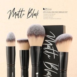 DUcare Juego de brochas de maquillaje Duo punta base contorno polvo y brocha amortiguadora bronceador brocha doble de maquillaje conjunto 2 piezas neg