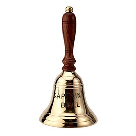 NKlaus Captain's Bell 11582 21 cm Brass Engraved Hand Bell with Wooden Handle