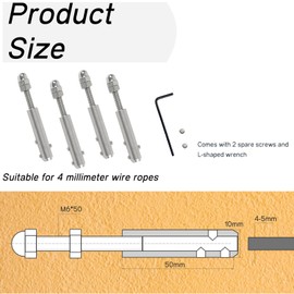 STFALI Set of 4 Rope Tensioners, Rope Tensioners, Stainless Steel, Wire Rope Tensioner for Wire Rope 4 mm, Wire Rope Clamp 4 mm Tension Terminal for Attaching Tensioning Wire Ropes