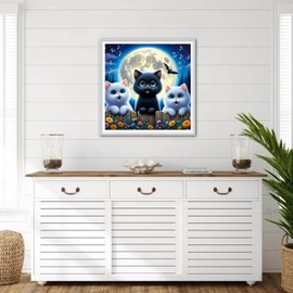 DPHERO Cartoon Kitten Diamond Painting Kits for Beginners Adults,5D DIY Moon Cat Diamond Art Kits,Round Full Drill Flowers Gem Art Crafts Kits,DIY Painting by Numbers for Home Wall Decor 12x12 inch