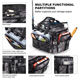 Rabjen Fishing Tackle Bag with Rod Holders & Cooler Main Compartment – Large Capacity Fishing Bag for Organized Gear Storage