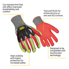 Ringers Gloves 065 R-Flex Impact Nitrile - Light Duty Impact Glove, Full Flexibility, Large, Orange/Green/Black (065-10)