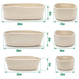 Vivi Bakie Storage Basket, Set of 3, Cotton Rope, Stacking, Woven Basket, Storage Box, Small Items, Toy Basket, Space Saver (Off-White)
