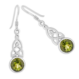 DTPsilver® 925 Sterling Silver Trinity Knot Earrings - Drop Hook Earrings - Silver Dangle Earrings - Celtic Knot Earrings Collection - Peridot Earrings