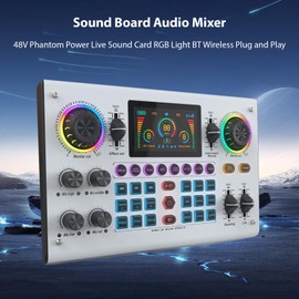 Btuty Sound Board Audio Mixer 48V Phantom Power Live Sound Card RGB Light BT Wireless Plug and Play for Live Streaming Podcasting Recording Content Create Gaming Rechargeable