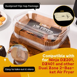 300PCS Air Fryer Liners for Ninja Dual, Non-Stick Oil Resistant Waterproof Food Grade Air Fryer Disposable Parchment Paper Liner Rectangle for Ninja DZ201, DZ401 and Other Dual Zone 2-Basket Air Fryer
