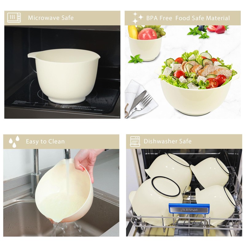 BoxedHome Nesting Plastic Mixing Bowl Set, 4 Piece Mixing Bowl