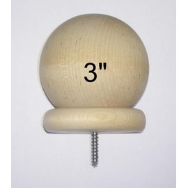 (1) - Ball Finial 3 in - Round Large Wood Ball Finial with 3/16 in Wood Screw - - Wood Cap Baluster Newel Post Railing/See Description for Details and Measurements, Unfinished